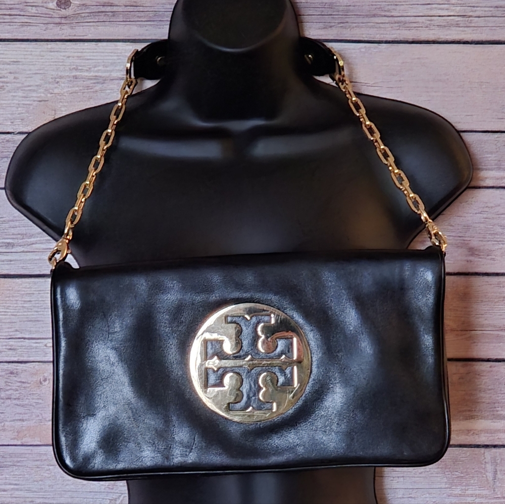 TORY BURCH Black Leather Shoulder/Clutch Bag EUC - Picture 2 of 16